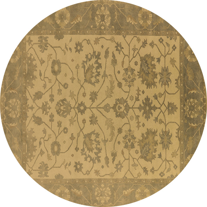 Round Oriental Brown Traditional Rug, urb1400brn