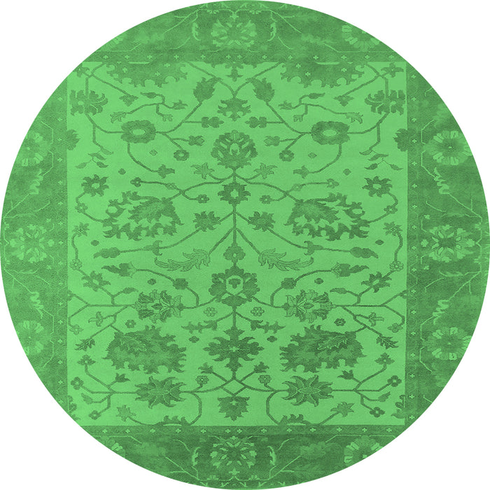 Round Machine Washable Oriental Emerald Green Traditional Area Rugs, wshurb1400emgrn