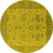 Round Machine Washable Oriental Yellow Traditional Rug, wshurb1400yw