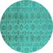 Round Machine Washable Oriental Turquoise Industrial Area Rugs, wshurb1401turq