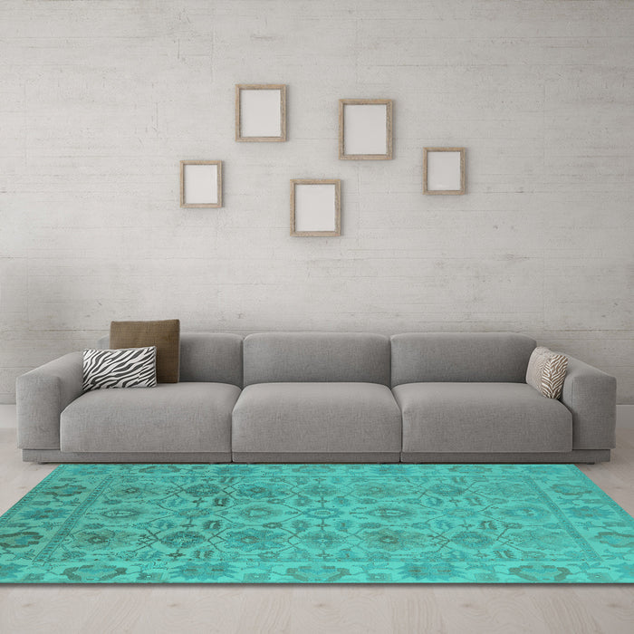 Machine Washable Oriental Turquoise Industrial Area Rugs in a Living Room,, wshurb1401turq