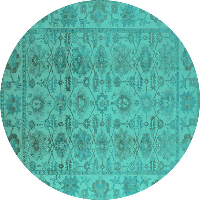 Round Oriental Turquoise Industrial Rug, urb1401turq