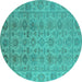 Round Oriental Turquoise Industrial Rug, urb1401turq