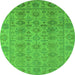 Round Machine Washable Oriental Green Industrial Area Rugs, wshurb1401grn