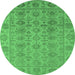 Round Oriental Emerald Green Industrial Rug, urb1401emgrn