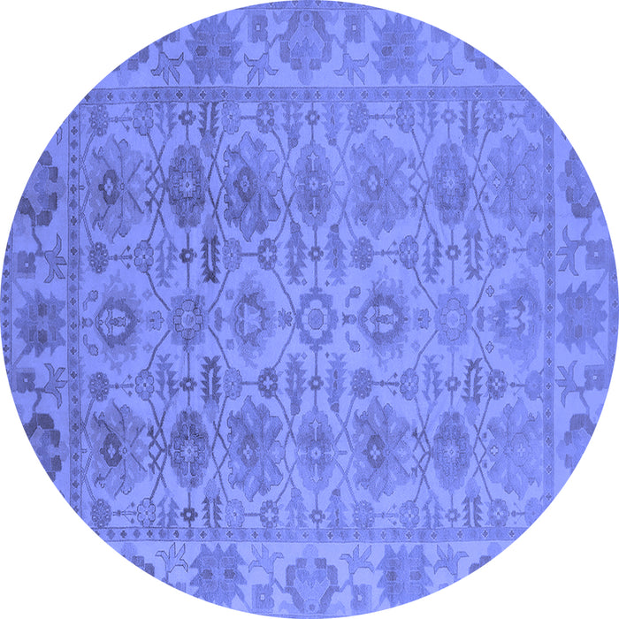 Round Machine Washable Oriental Blue Industrial Rug, wshurb1401blu