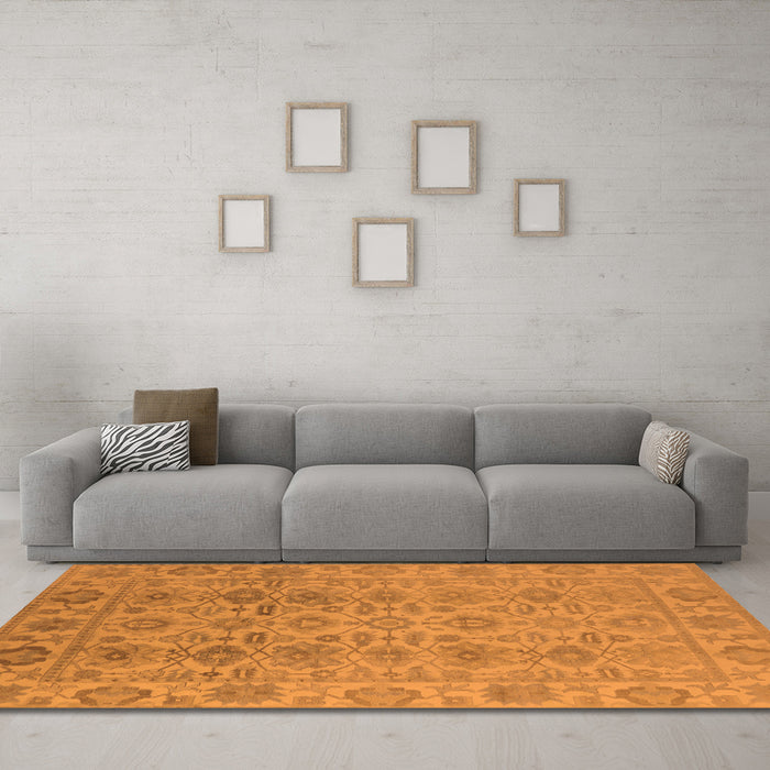Machine Washable Oriental Orange Industrial Area Rugs in a Living Room, wshurb1401org