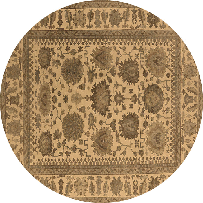 Round Machine Washable Oriental Brown Traditional Rug, wshurb1402brn