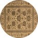 Round Machine Washable Oriental Brown Traditional Rug, wshurb1402brn