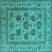 Square Machine Washable Oriental Turquoise Traditional Area Rugs, wshurb1402turq
