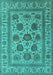 Machine Washable Oriental Turquoise Traditional Area Rugs, wshurb1402turq