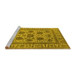 Sideview of Machine Washable Oriental Yellow Traditional Rug, wshurb1402yw