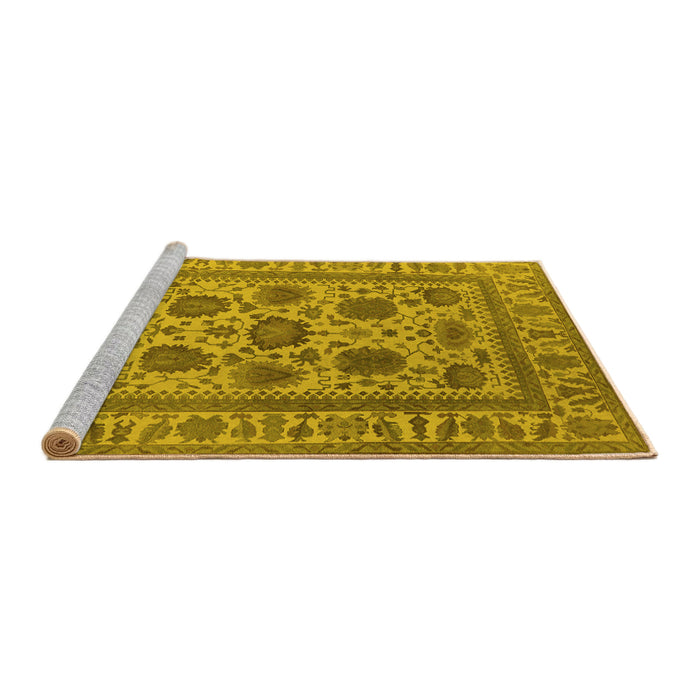 Sideview of Machine Washable Oriental Yellow Traditional Rug, wshurb1402yw