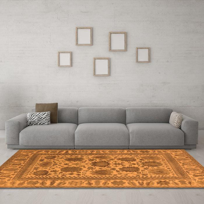 Machine Washable Oriental Orange Traditional Area Rugs in a Living Room, wshurb1402org