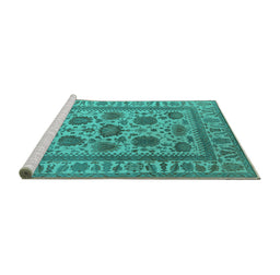 Sideview of Machine Washable Oriental Turquoise Traditional Area Rugs, wshurb1402turq