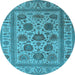 Round Machine Washable Oriental Light Blue Traditional Rug, wshurb1402lblu