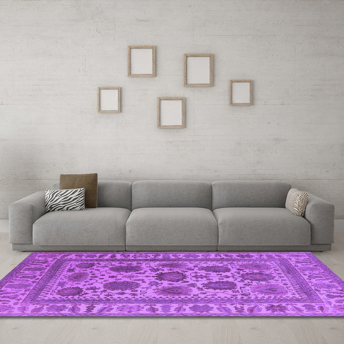 Machine Washable Oriental Purple Traditional Area Rugs in a Living Room, wshurb1402pur