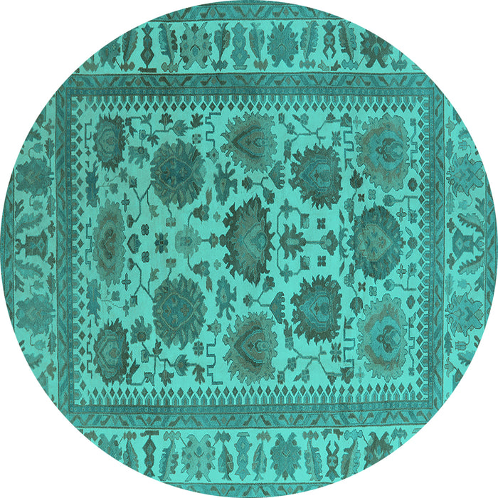 Round Oriental Turquoise Traditional Rug, urb1402turq