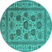 Round Oriental Turquoise Traditional Rug, urb1402turq