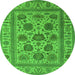 Round Machine Washable Oriental Green Traditional Area Rugs, wshurb1402grn