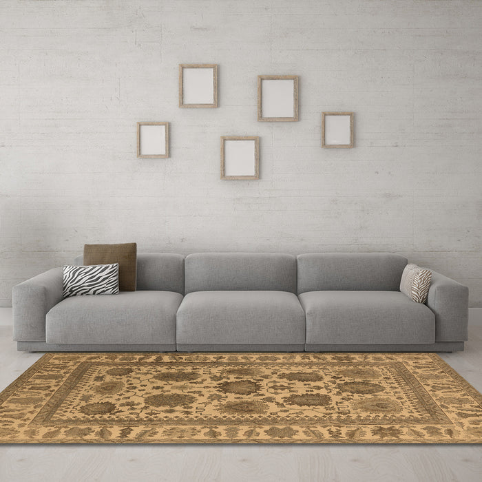 Machine Washable Oriental Brown Traditional Rug in a Living Room,, wshurb1402brn