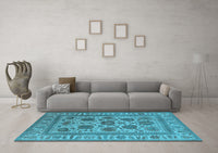 Machine Washable Oriental Light Blue Traditional Rug, wshurb1402lblu