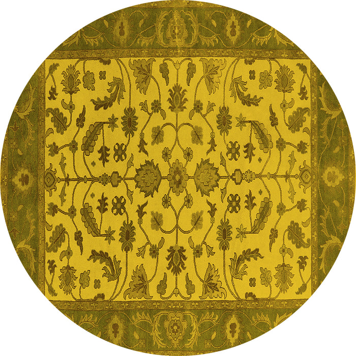 Round Machine Washable Oriental Yellow Traditional Rug, wshurb1403yw