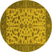 Round Machine Washable Oriental Yellow Traditional Rug, wshurb1403yw