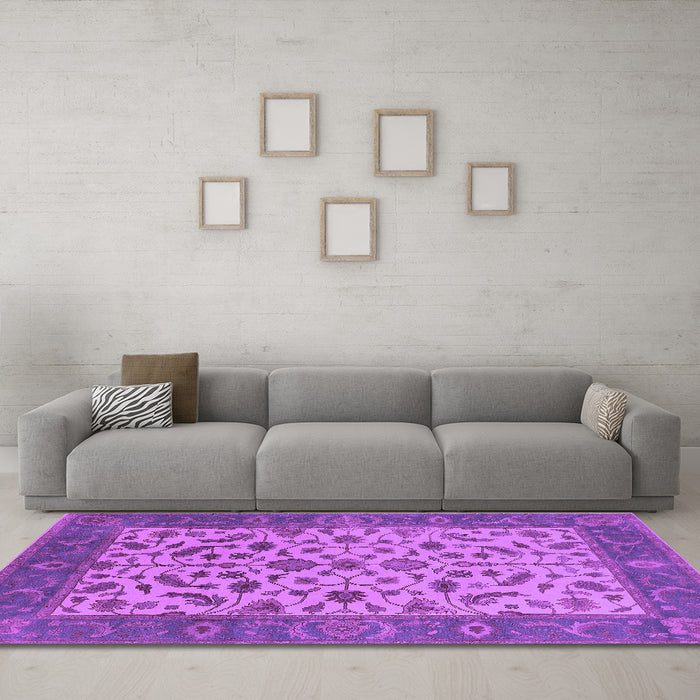 Machine Washable Oriental Purple Traditional Area Rugs in a Living Room, wshurb1403pur