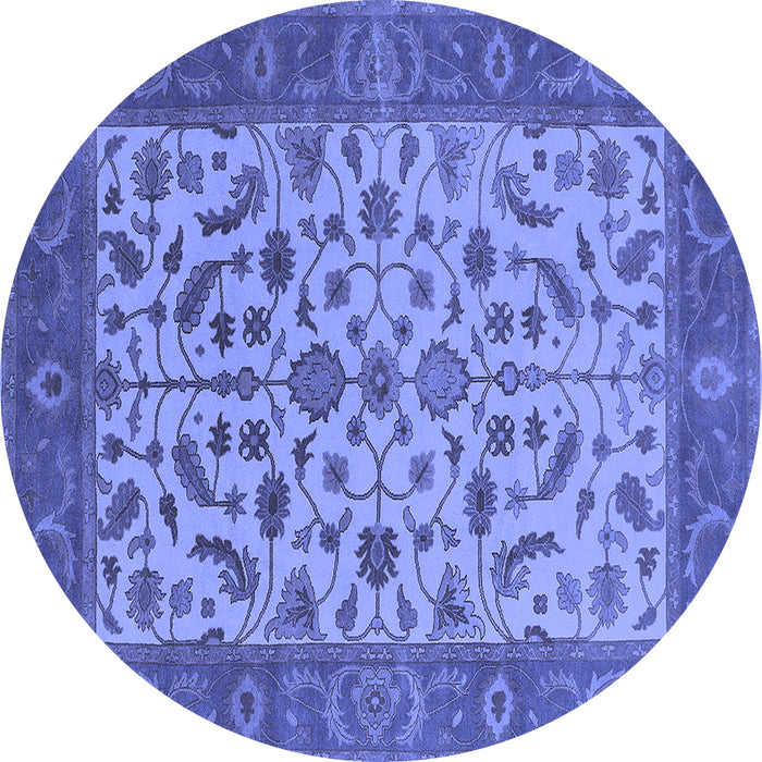 Round Machine Washable Oriental Blue Traditional Rug, wshurb1403blu