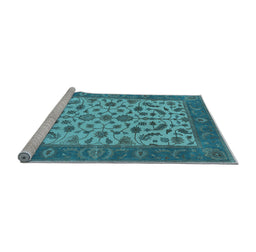 Sideview of Machine Washable Oriental Light Blue Traditional Rug, wshurb1403lblu