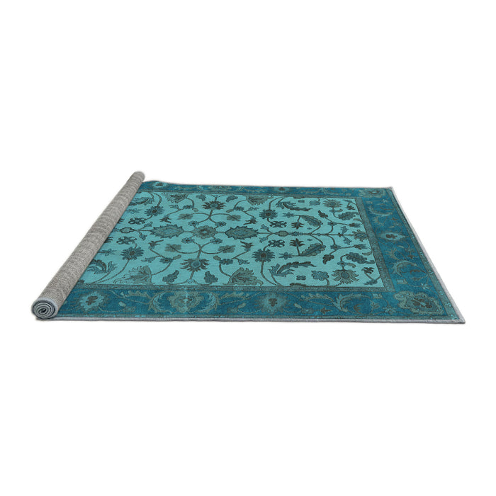 Sideview of Machine Washable Oriental Light Blue Traditional Rug, wshurb1403lblu