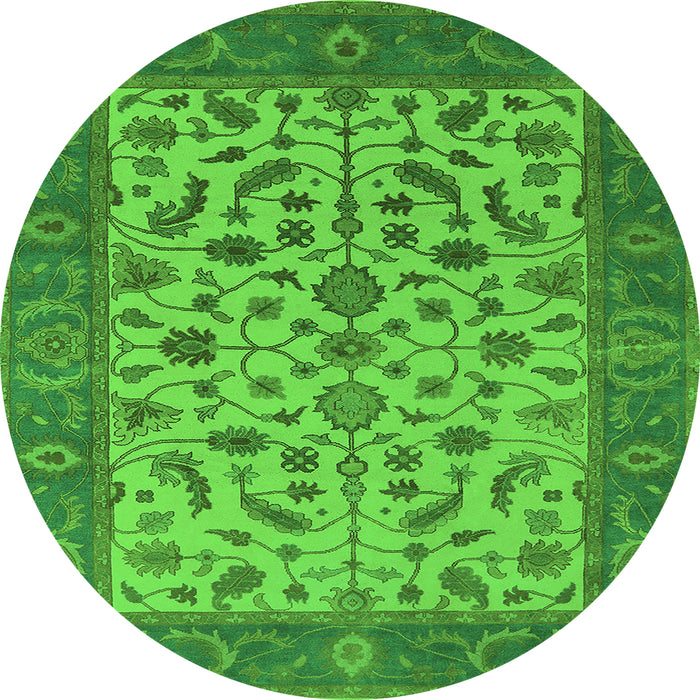 Round Machine Washable Oriental Green Traditional Area Rugs, wshurb1403grn