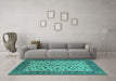 Machine Washable Oriental Turquoise Traditional Area Rugs in a Living Room,, wshurb1403turq