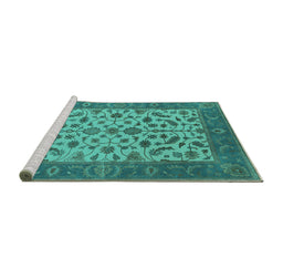 Sideview of Machine Washable Oriental Turquoise Traditional Area Rugs, wshurb1403turq