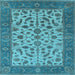 Square Machine Washable Oriental Light Blue Traditional Rug, wshurb1403lblu