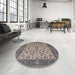 Round Mid-Century Modern Puce Purple Oriental Rug in a Office, urb1403