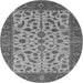 Round Machine Washable Oriental Gray Traditional Rug, wshurb1403gry