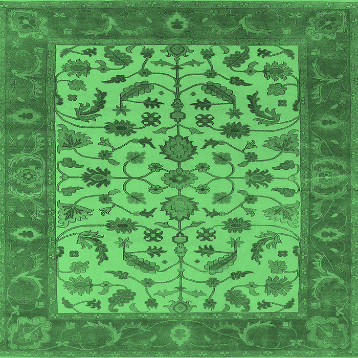 Square Machine Washable Oriental Emerald Green Traditional Area Rugs, wshurb1403emgrn
