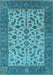 Machine Washable Oriental Light Blue Traditional Rug, wshurb1403lblu