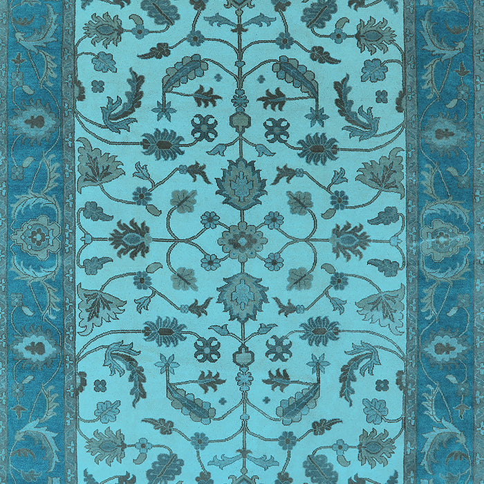 Machine Washable Oriental Light Blue Traditional Rug, wshurb1403lblu