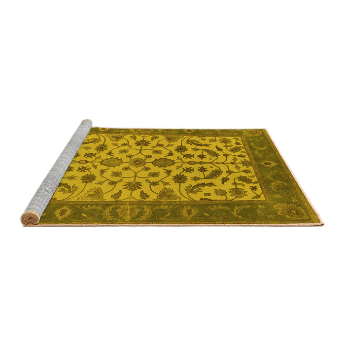 Sideview of Machine Washable Oriental Yellow Traditional Rug, wshurb1403yw
