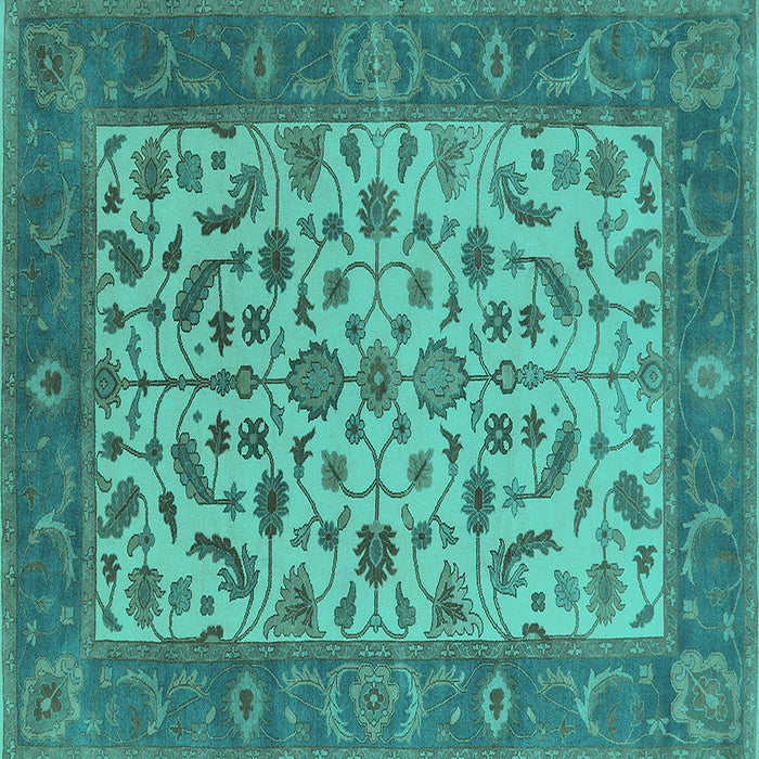 Square Machine Washable Oriental Turquoise Traditional Area Rugs, wshurb1403turq