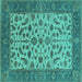 Square Machine Washable Oriental Turquoise Traditional Area Rugs, wshurb1403turq