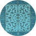 Round Machine Washable Oriental Light Blue Traditional Rug, wshurb1403lblu