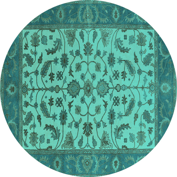 Round Oriental Turquoise Traditional Rug, urb1403turq
