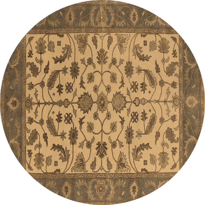 Round Oriental Brown Traditional Rug, urb1403brn