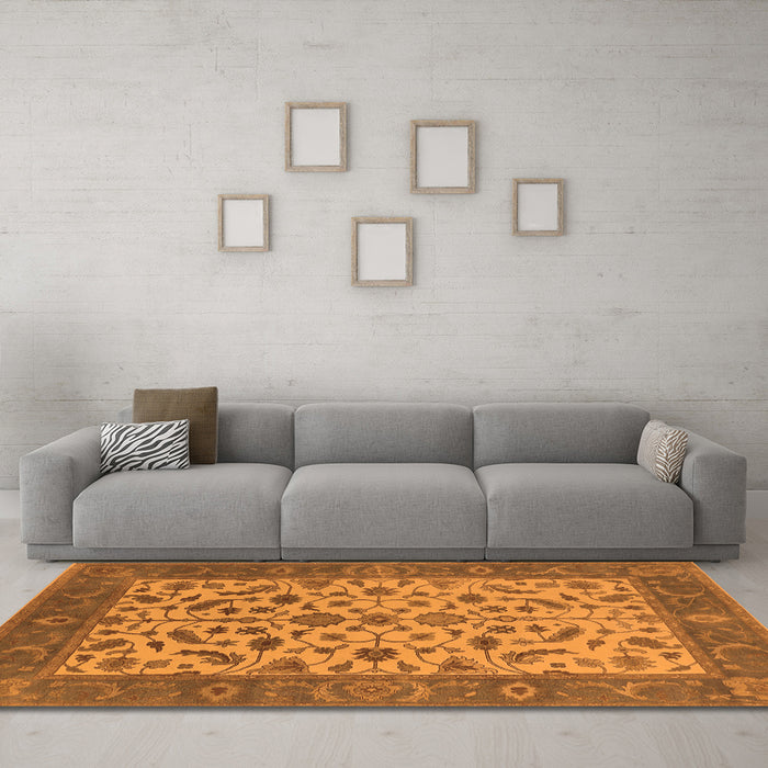 Machine Washable Oriental Orange Traditional Area Rugs in a Living Room, wshurb1403org