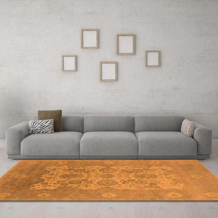 Machine Washable Oriental Orange Industrial Area Rugs in a Living Room, wshurb1404org