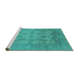 Sideview of Machine Washable Oriental Turquoise Industrial Area Rugs, wshurb1404turq